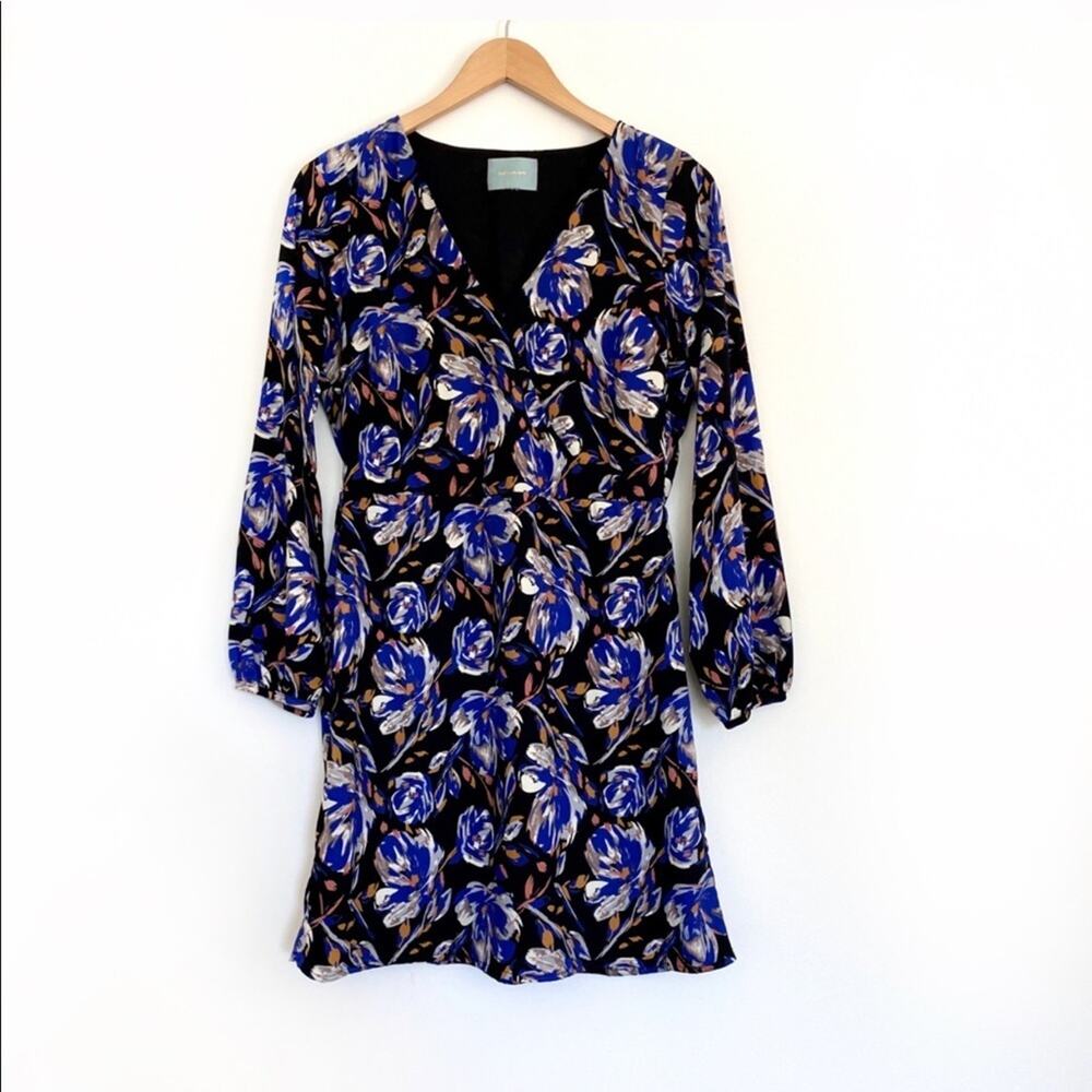 Skies are Blue dress women's M floral faux wrap knee length long sleeve shift